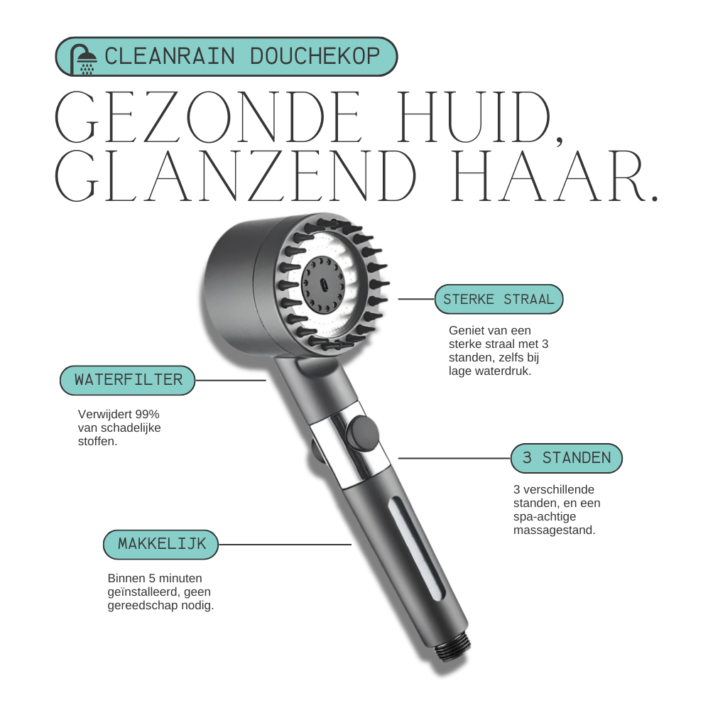 CleanRain™ | 3-in-1 Douchekop met Filter