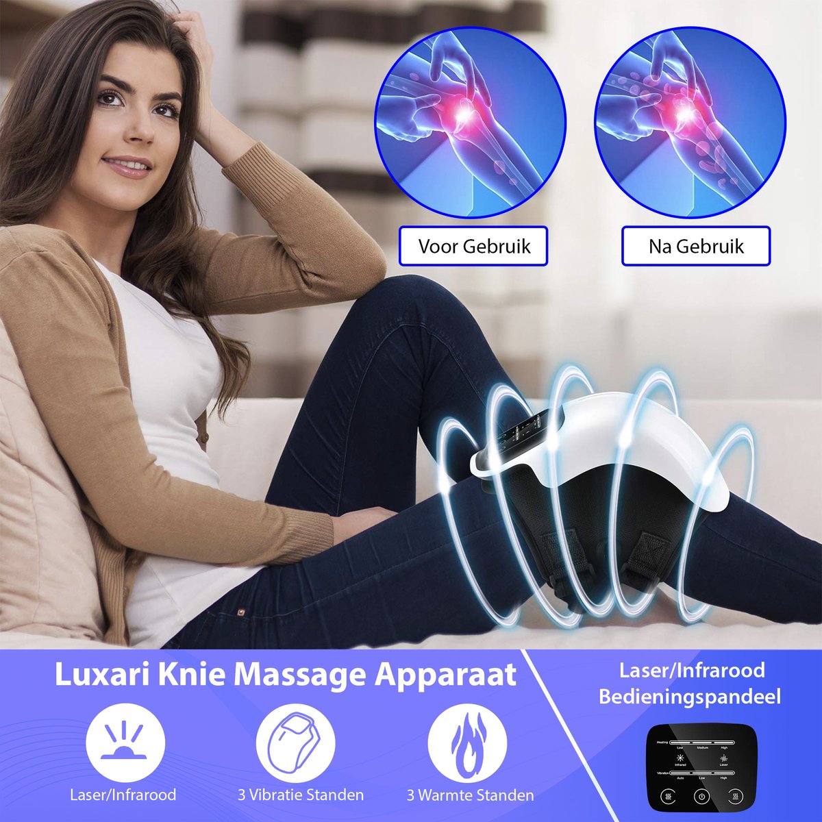 Luxari - Knie Massage Pro - Infrarood massage - Warmte - Verstelbaar - Aanbevolen door fysio´s