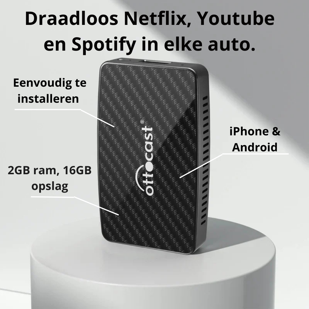 Roadcast Pro™ | Draadloos Netflix, Youtube en Spotify Streamen